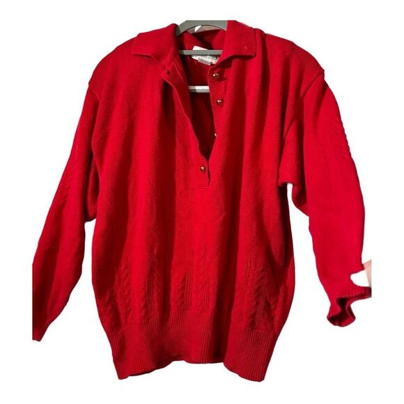 Victoria Jones VTG Red Collard Cable Knit Pullover Sweater Sz L 80s Maximalism - Picture 2 of 9